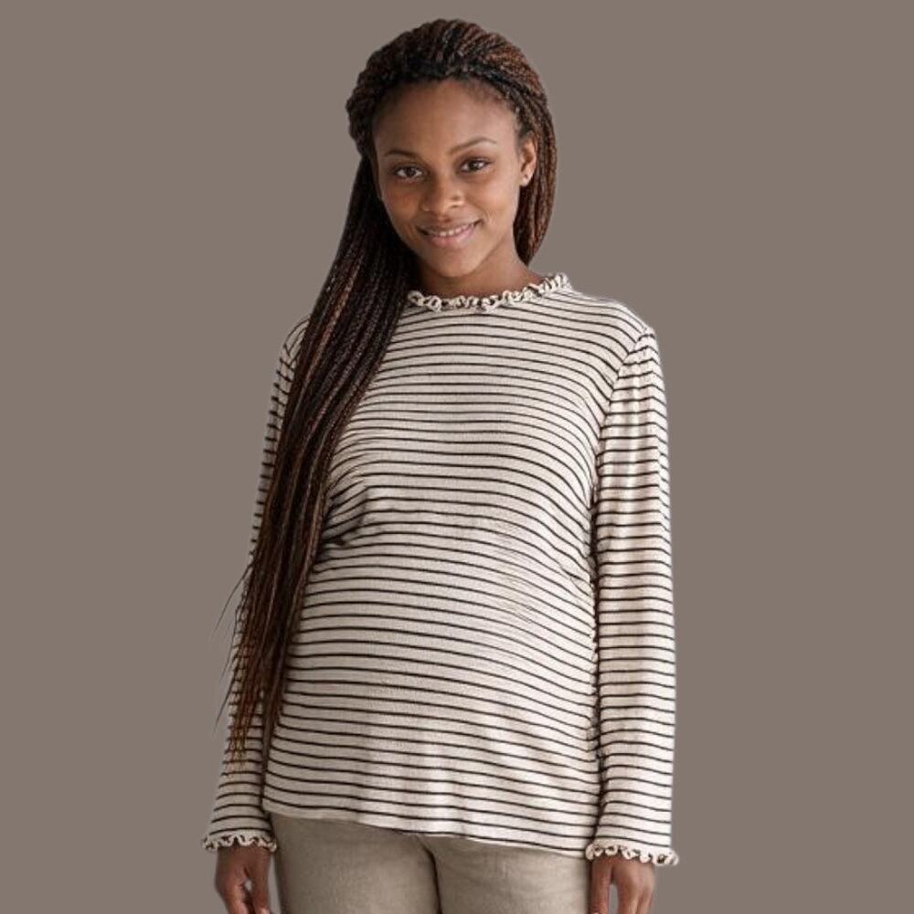 Croft & Barrow Women's Plus 1X Striped Ruffle Trim Top
